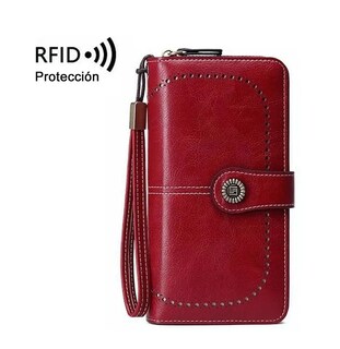 Foto 3 | Cartera Billetera BELUG Antirrobo Gran Capacidad Rojo para Mujer