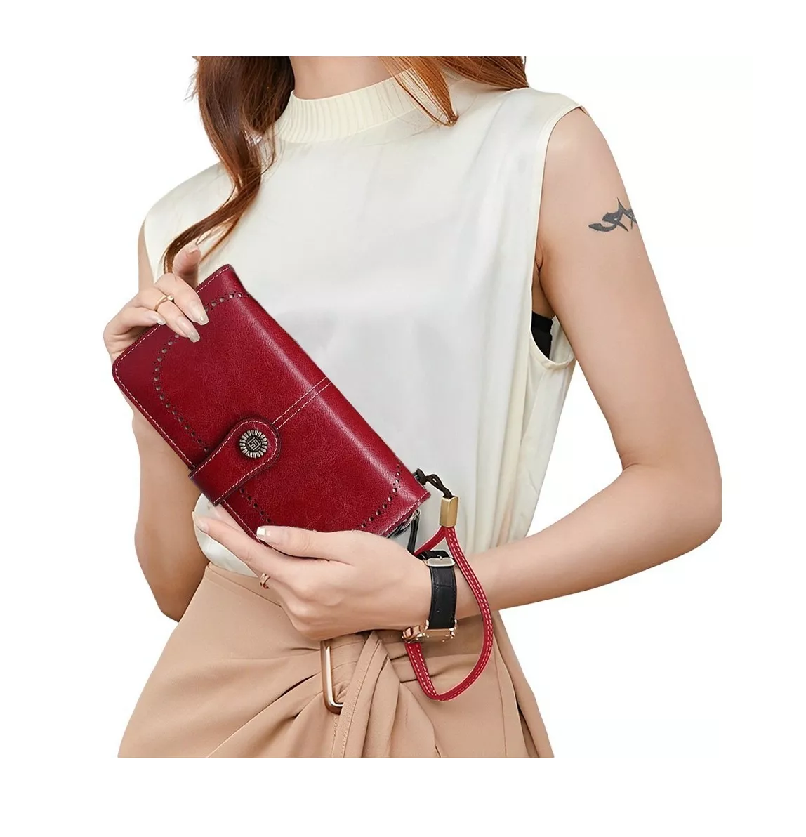 Foto 5 pulgar | Cartera Billetera BELUG Antirrobo Gran Capacidad Rojo para Mujer