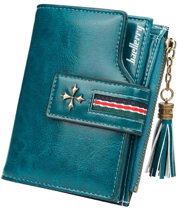 Cartera Funbu tipo Piel Múltiples Ranuras Broche Monedero Pompón color Azul