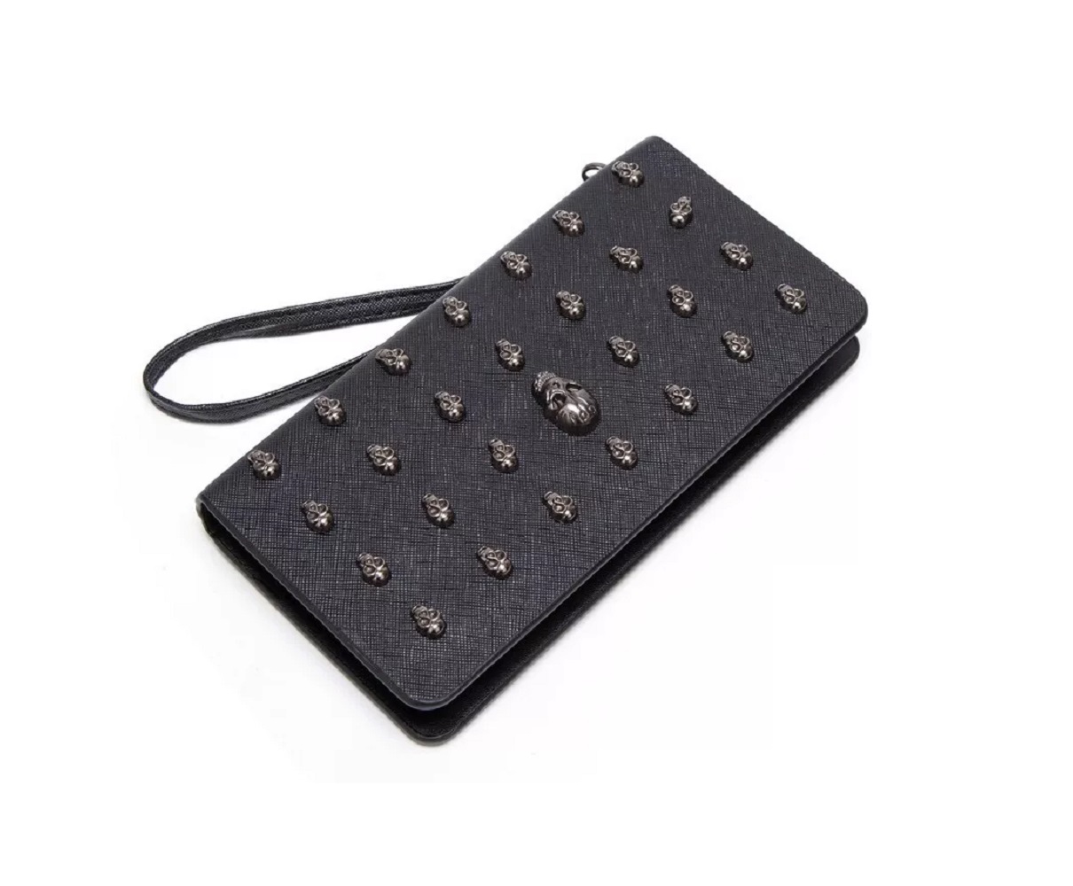 Cartera Larga Belug de Calavera con Cremallera de Cuero color Negro para Mujer