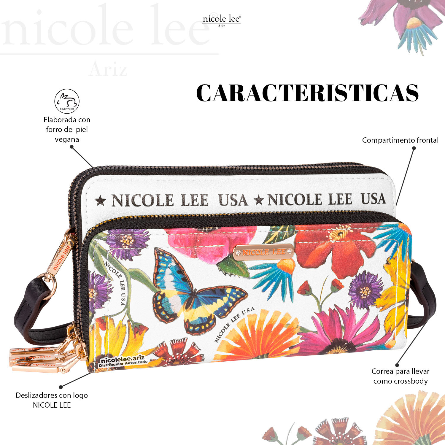 Foto 3 pulgar | Cartera Nicole Lee Demi Doble Bolsillo Butter-Flower Multicolor