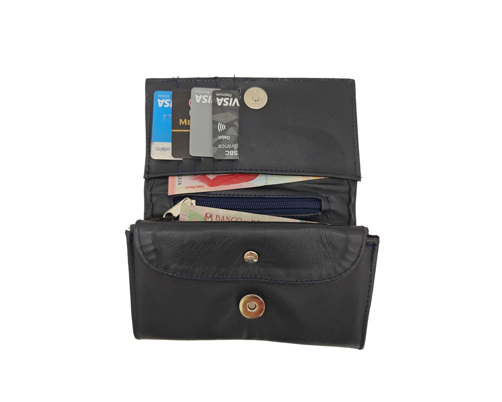 Foto 5 pulgar | Cartera En Piel Vacuno Fana Lisa Azul Marino