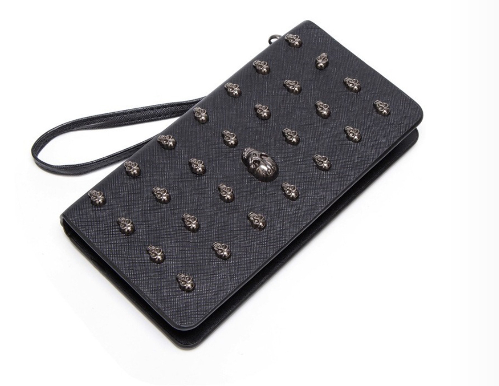 Foto 1 | Cartera Larga Funbu Diseño de Calavera con Cremallera de Cuero Pu Negro para Dama