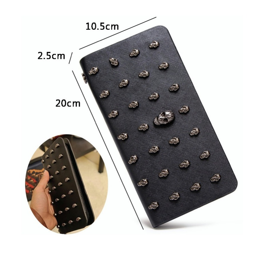 Foto 3 | Cartera Larga Funbu Diseño de Calavera con Cremallera de Cuero Pu Negro para Dama