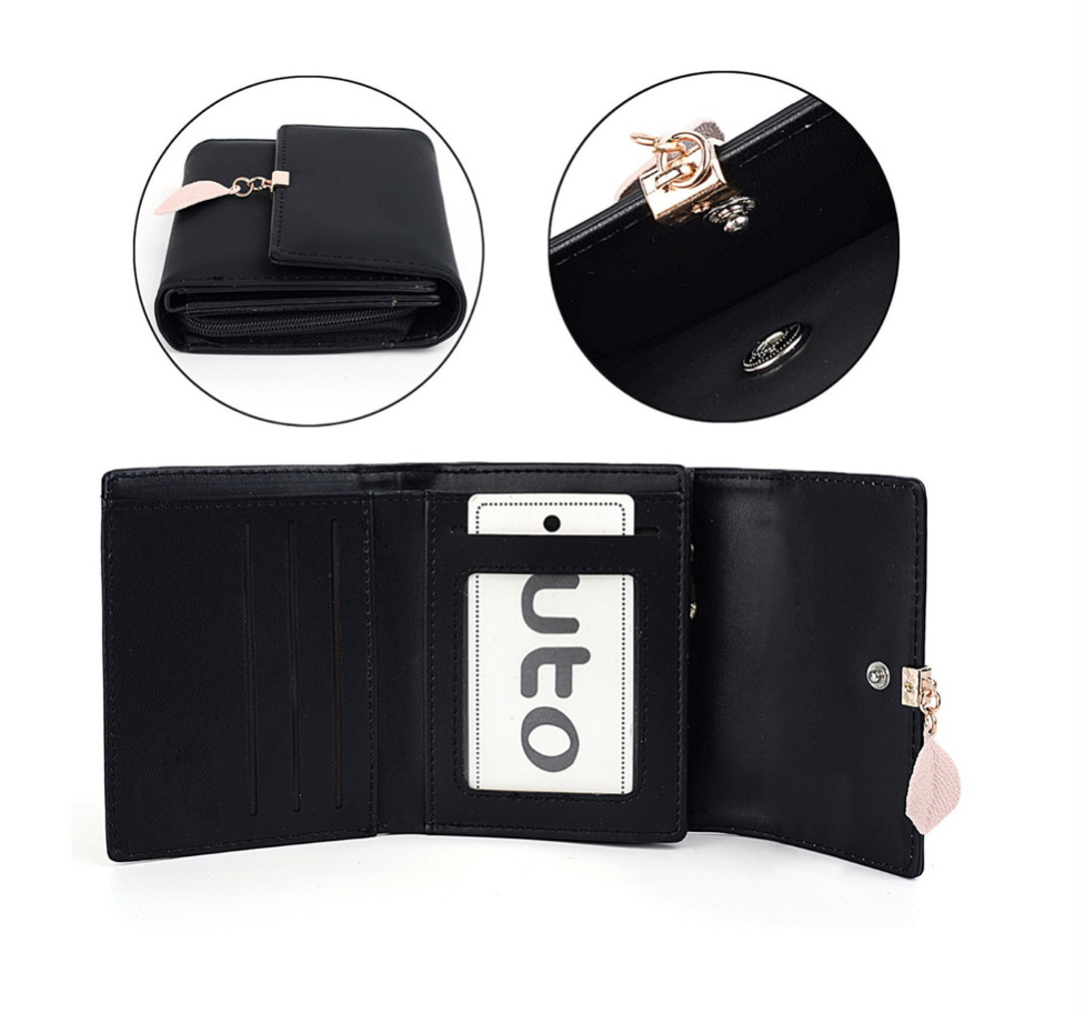 Foto 4 pulgar | Cartera para Dama con Adorno de Hoja Negro