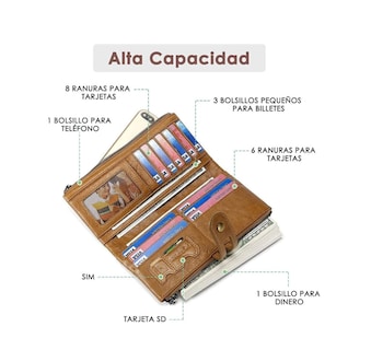 Foto 2 | Cartera De Cuero Marron Con Bloqueo Rfid