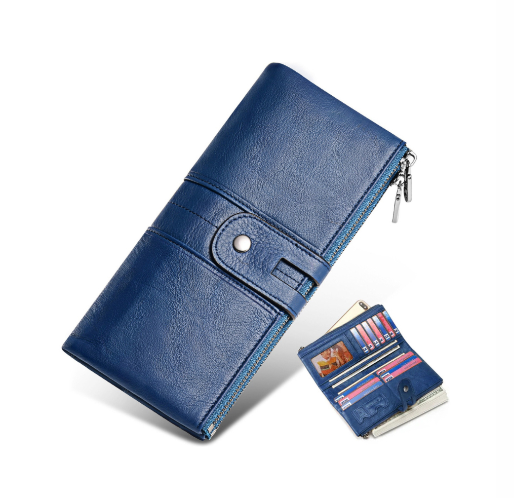 Foto 1 | Cartera De Cuero Azul Con Bloqueo Rfid