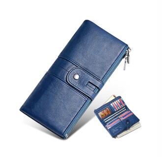 Foto 1 | Cartera De Cuero Azul Con Bloqueo Rfid