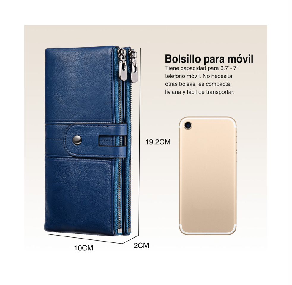 Foto 3 | Cartera De Cuero Azul Con Bloqueo Rfid