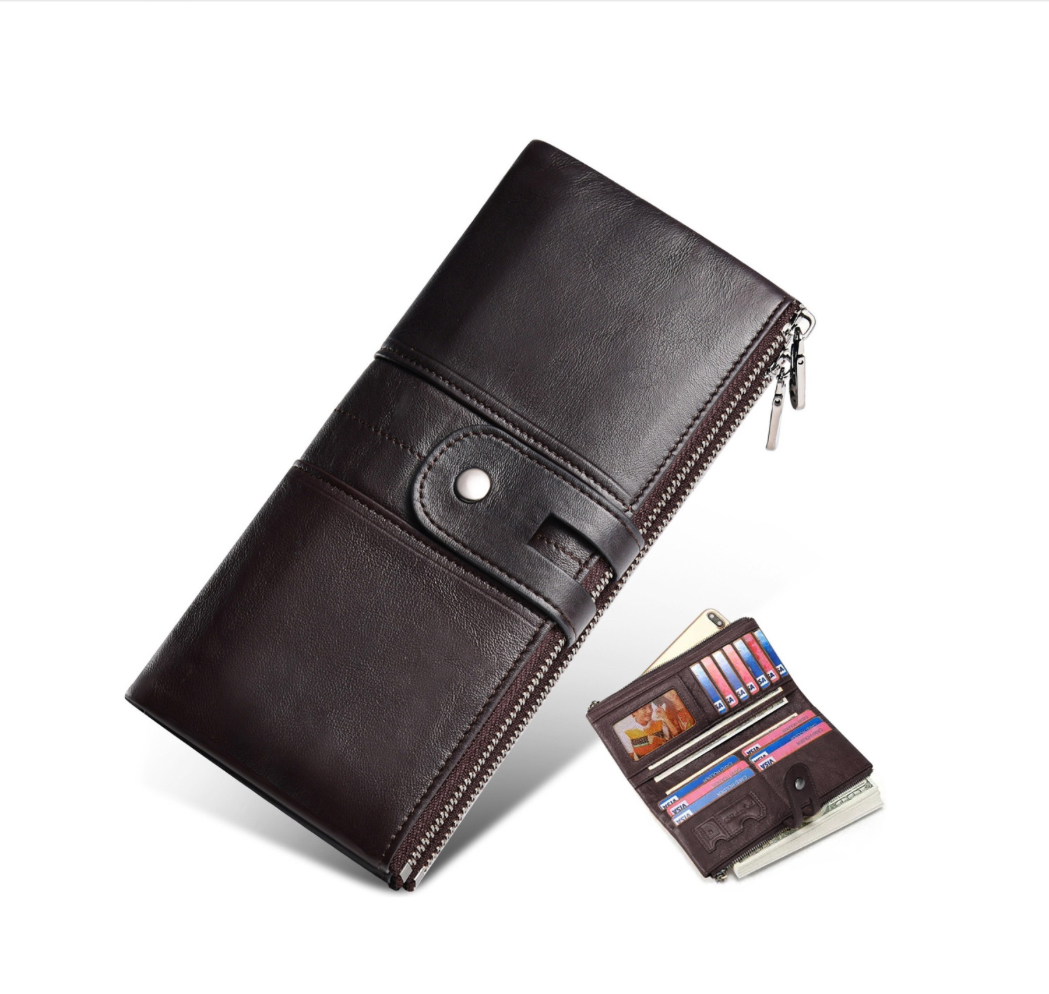 Cartera De Cuero Marron Oscuro Con Bloqueo Rfid