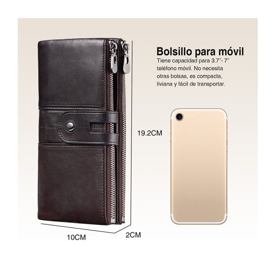 Foto 3 | Cartera De Cuero Marron Oscuro Con Bloqueo Rfid