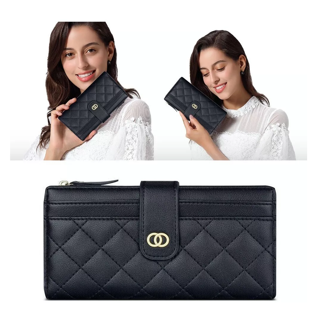 Foto 3 pulgar | Cartera Larga De Cuero Negro para Mujer