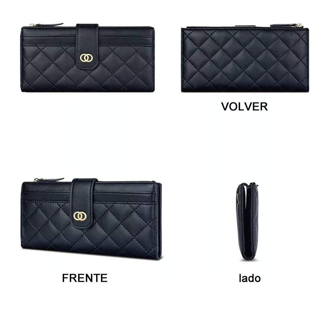 Foto 4 pulgar | Cartera Larga De Cuero Negro para Mujer