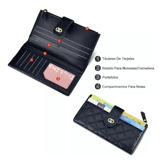 Foto 4 | Cartera Larga De Cuero Negro para Mujer