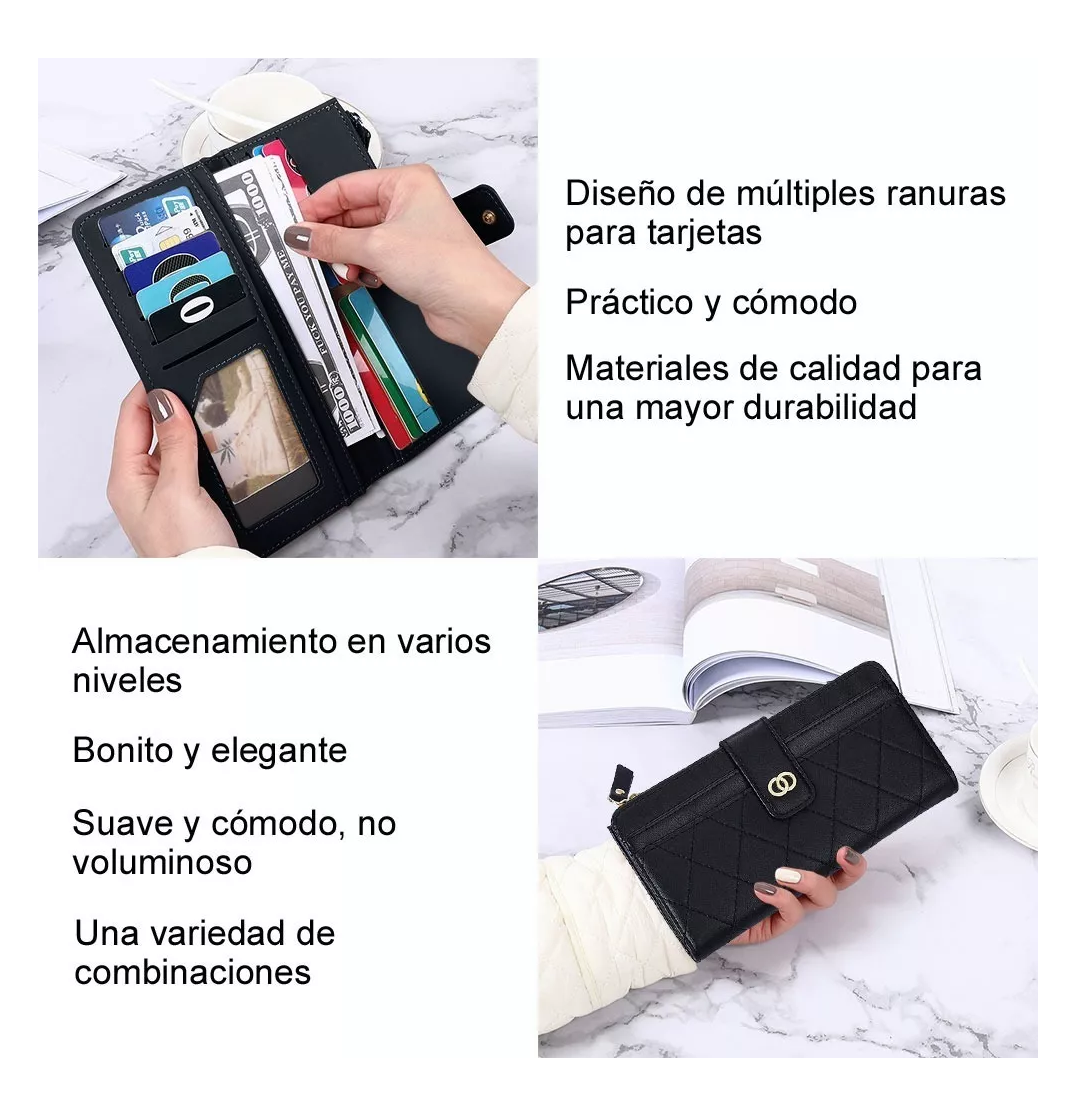 Foto 5 | Cartera Larga De Cuero Negro para Mujer