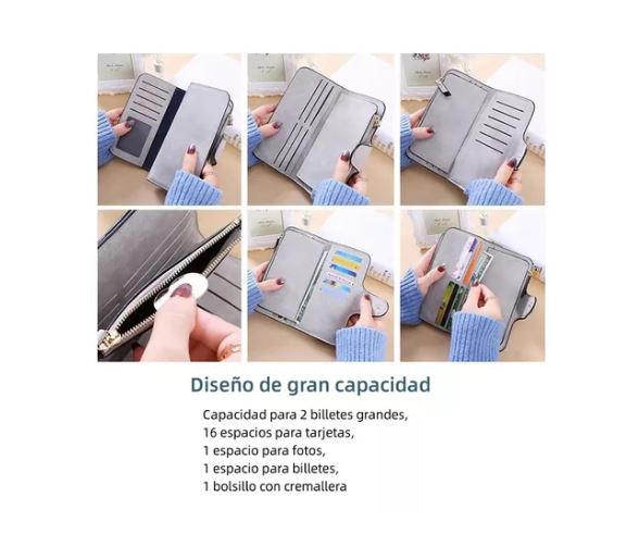 Foto 4 pulgar | Cartera de Cuero Pu con cremallera