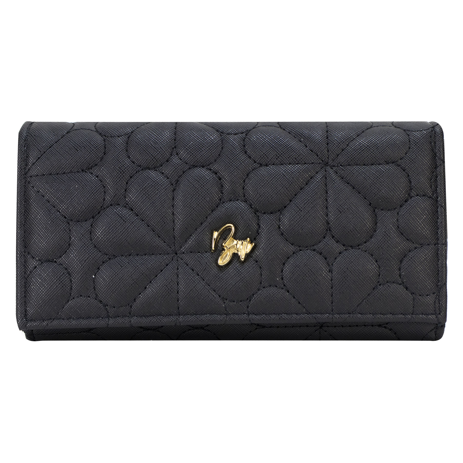 Foto 1 | Cartera Para Dama Negro Capitonado Flor Sintetico Est.2 Nueva Imagen