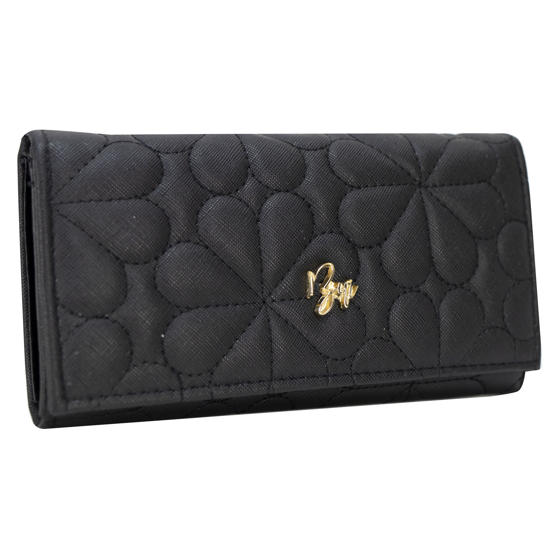 Foto 2 | Cartera Para Dama Negro Capitonado Flor Sintetico Est.2 Nueva Imagen