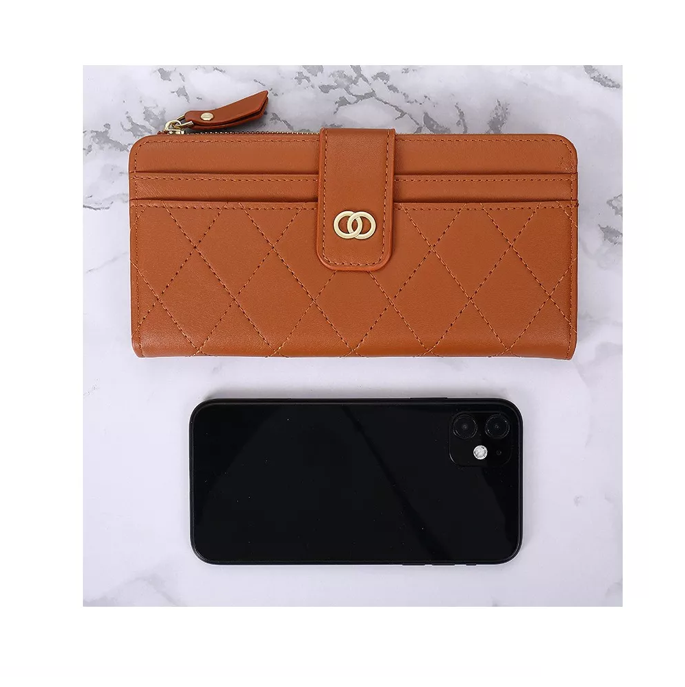 Foto 4 | Cartera Larga De Cuero Para Mujer Multibolsillo, Marrón
