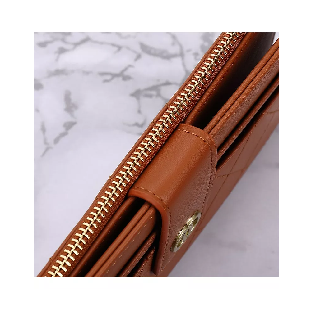 Foto 5 | Cartera Larga De Cuero Para Mujer Multibolsillo, Marrón