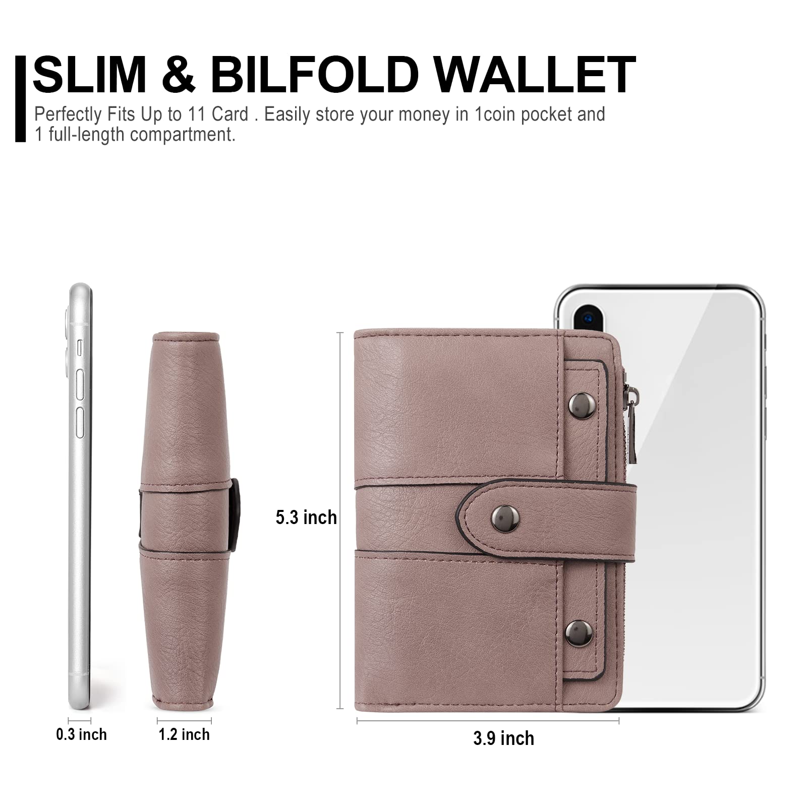 Foto 2 | Billetera Cluci De Piel Pequeña Con Doble Pliegue Para Mujer, Color Morado - Venta Internacional.