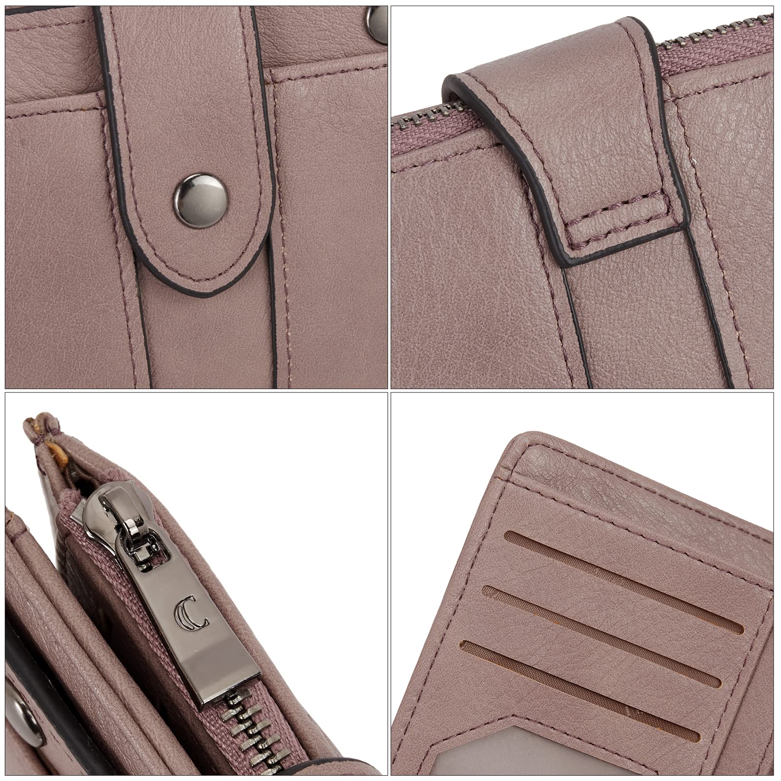 Foto 4 | Billetera Cluci De Piel Pequeña Con Doble Pliegue Para Mujer, Color Morado - Venta Internacional.