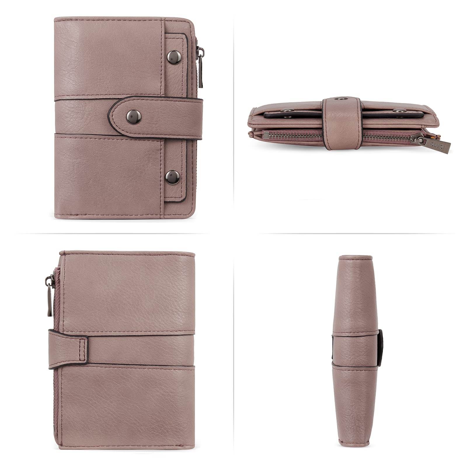 Foto 5 | Billetera Cluci De Piel Pequeña Con Doble Pliegue Para Mujer, Color Morado - Venta Internacional.