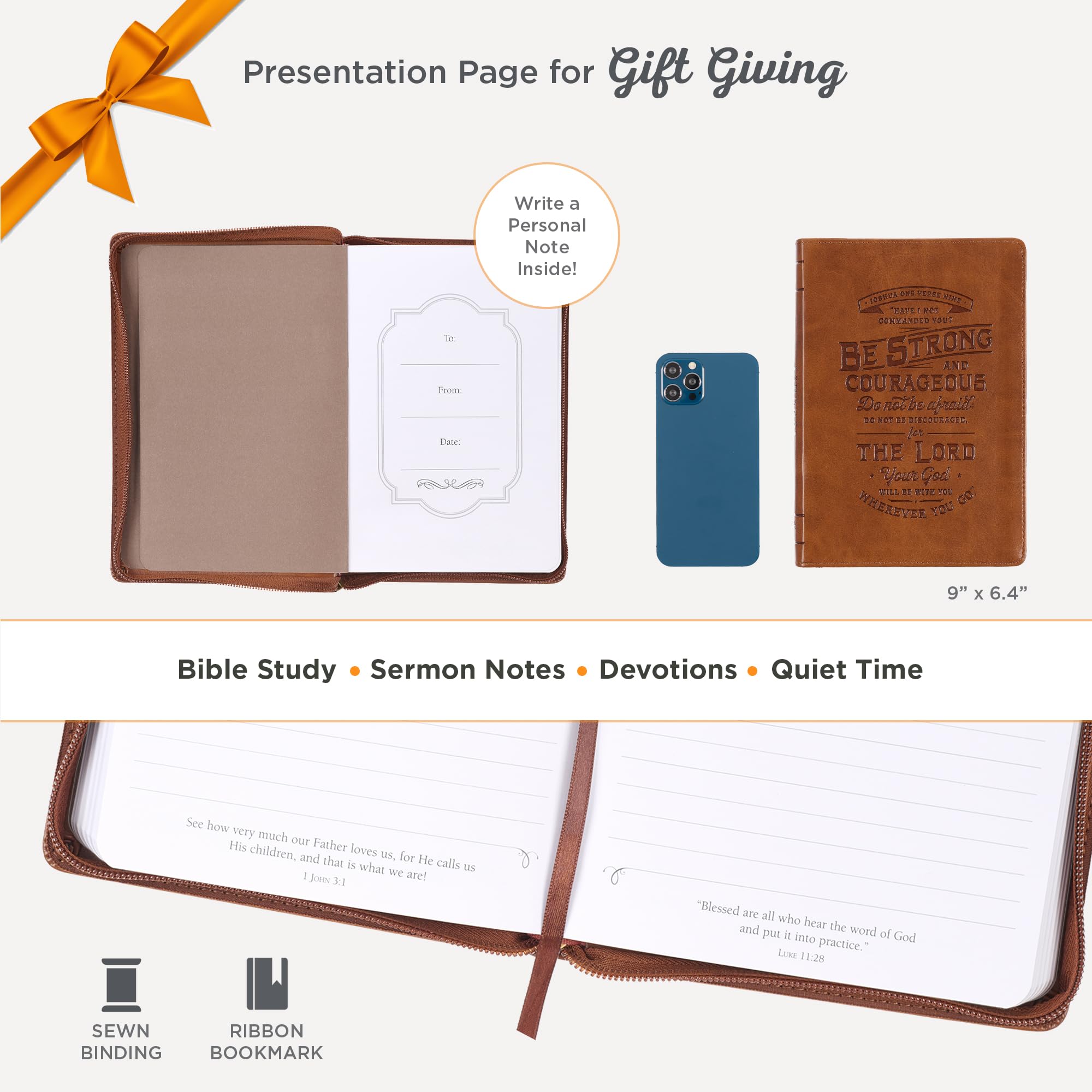 Foto 4 pulgar | Diario Christian Art Gifts Be Strong And Courageous Brown - Venta Internacional.