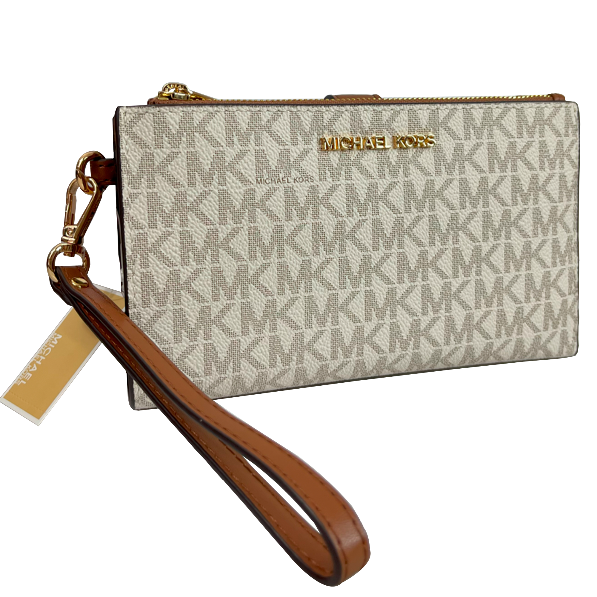 Cartera Michael Kors Jet Set Travel Logo Double Zip Wristlet 35f8gtvw0b Color Beige