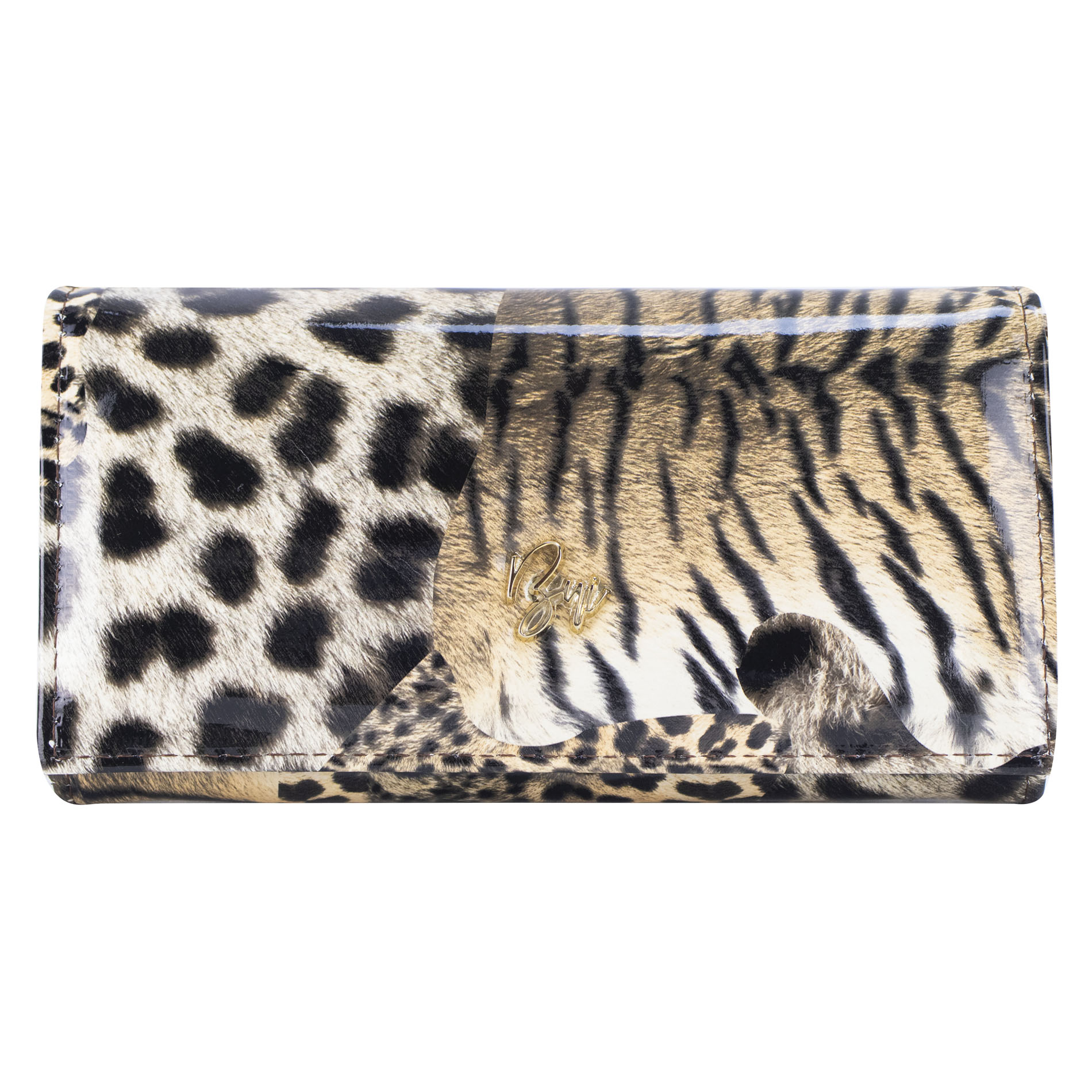 Foto 1 | Cartera Para Dama Negro Charol Leopardo Sintetico Est.2 Nueva Imagen