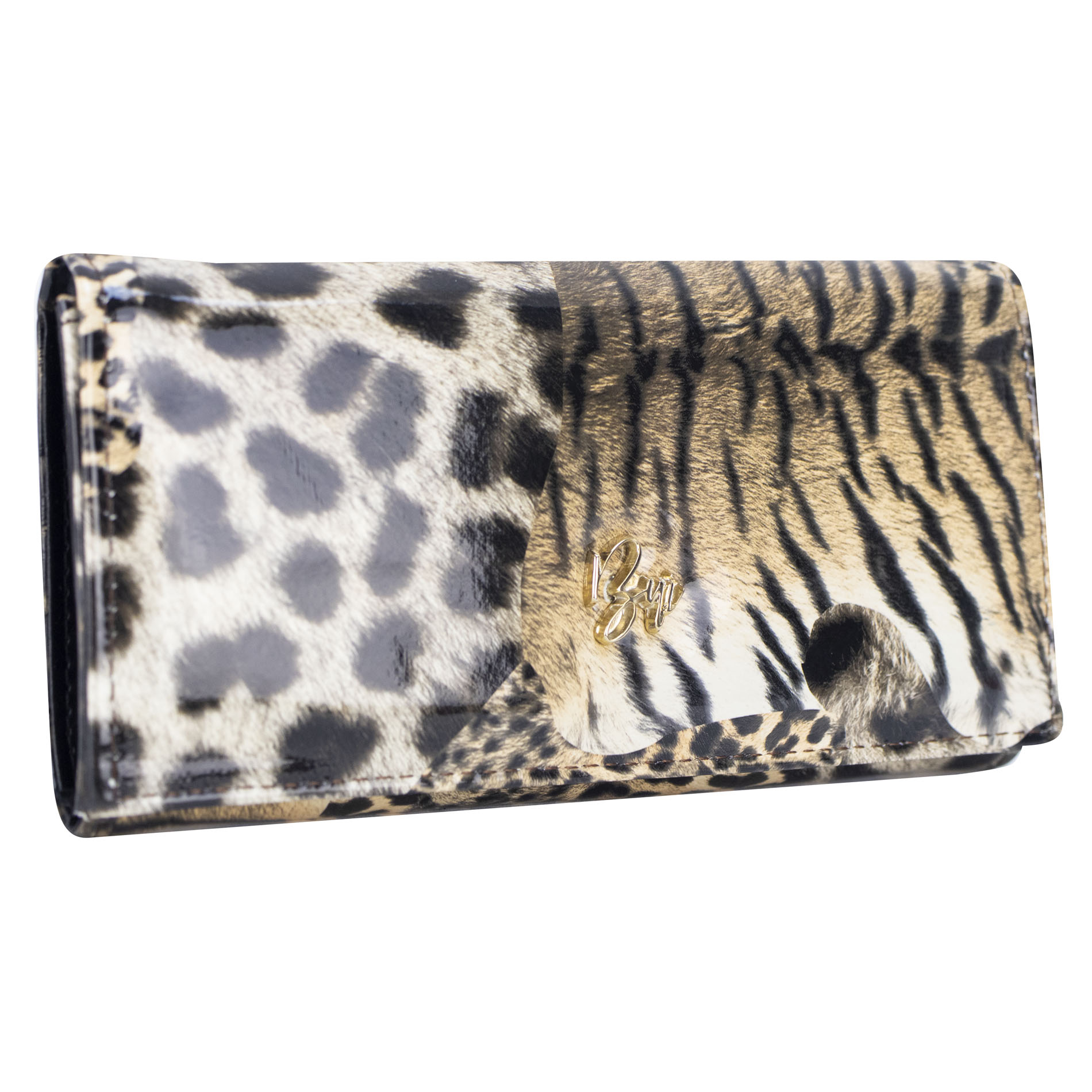 Foto 2 | Cartera Para Dama Negro Charol Leopardo Sintetico Est.2 Nueva Imagen