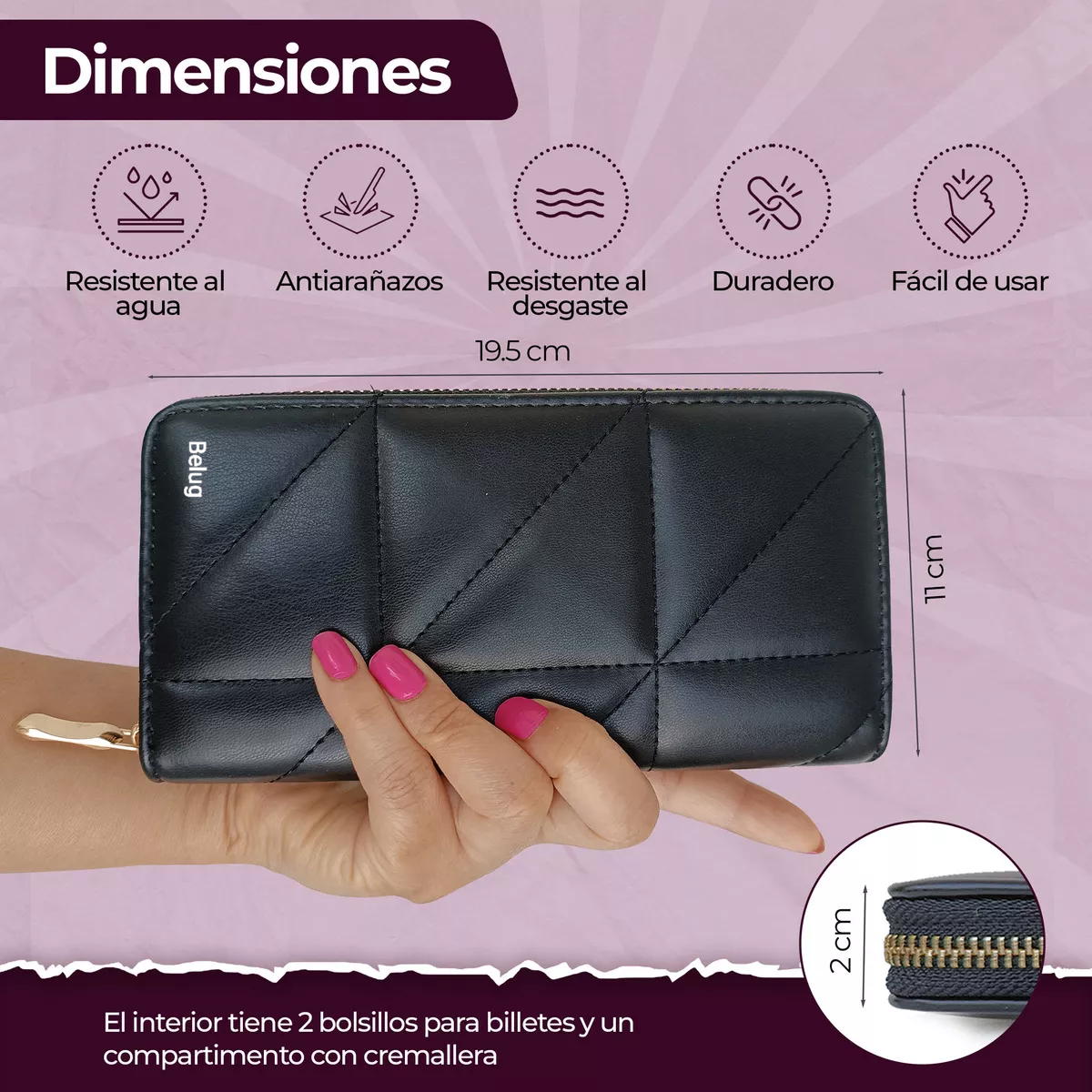 Foto 3 | Cartera Billeteras Tarjetera Moderna Para Dama Color Negro Diseño De La Tela Rayas