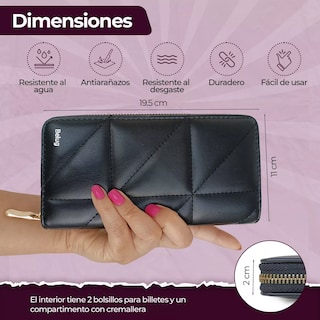 Foto 3 | Cartera Billeteras Tarjetera Moderna Para Dama Color Negro Diseño De La Tela Rayas