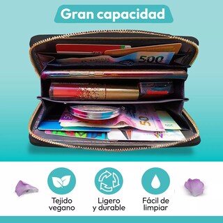 Foto 4 | Cartera Billeteras Tarjetera Moderna Para Dama Color Negro Diseño De La Tela Rayas