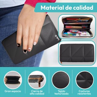 Foto 2 | Cartera Billeteras Tarjetera Moderna Para Dama Color Negro Diseño De La Tela Rayas