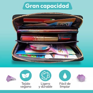 Foto 4 | Cartera Billeteras Tarjetera Moderna Para Dama Color Negro Diseño De La Tela Rayas