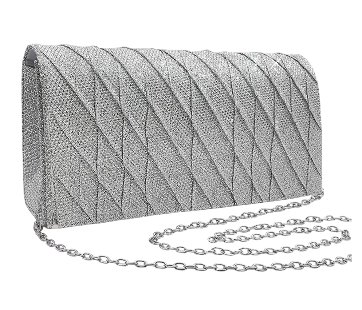 Bolsa De Mano De Noche Para Fiesta Elegante Con Cadena, Plata