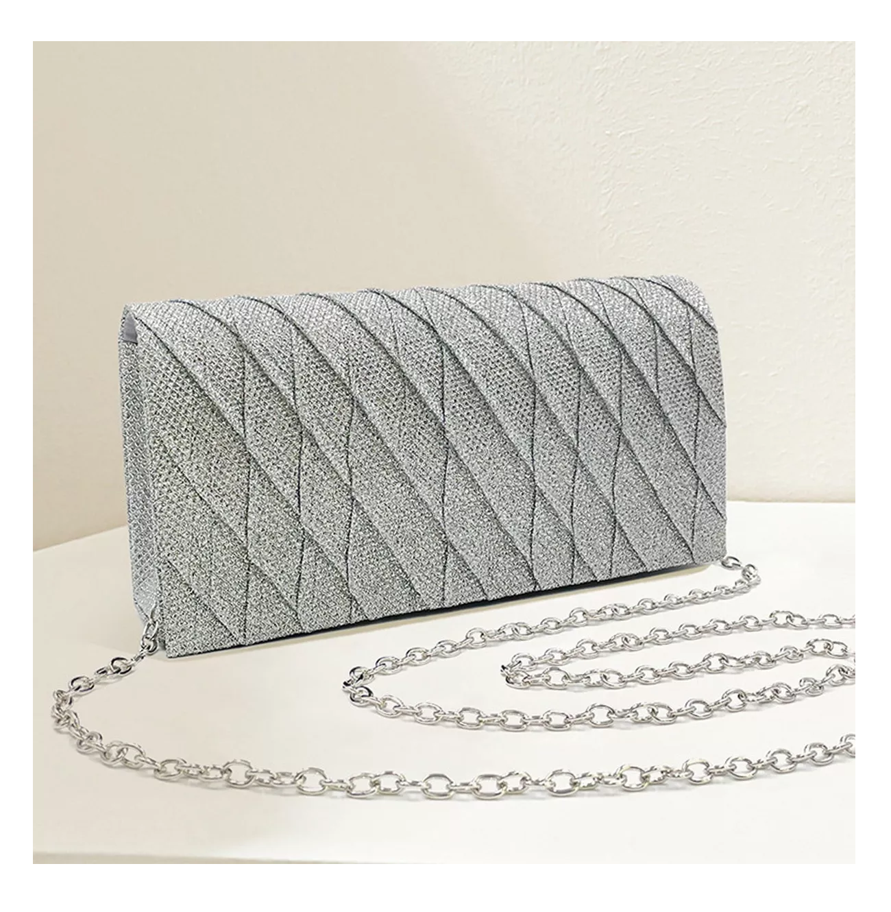 Foto 3 | Bolsa De Mano De Noche Para Fiesta Elegante Con Cadena, Plata