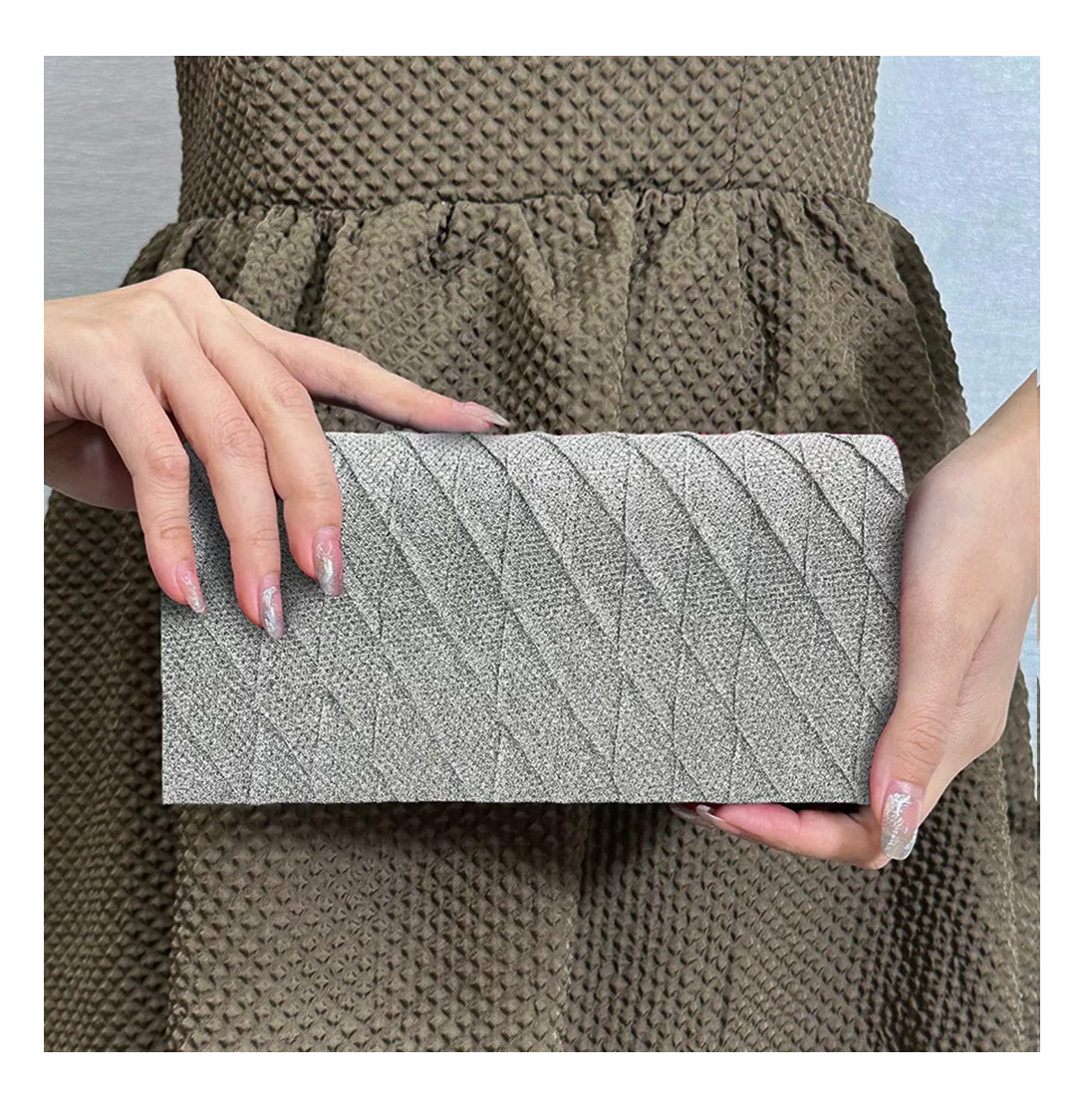 Foto 6 pulgar | Bolsa De Mano De Noche Para Fiesta Elegante Con Cadena, Plata