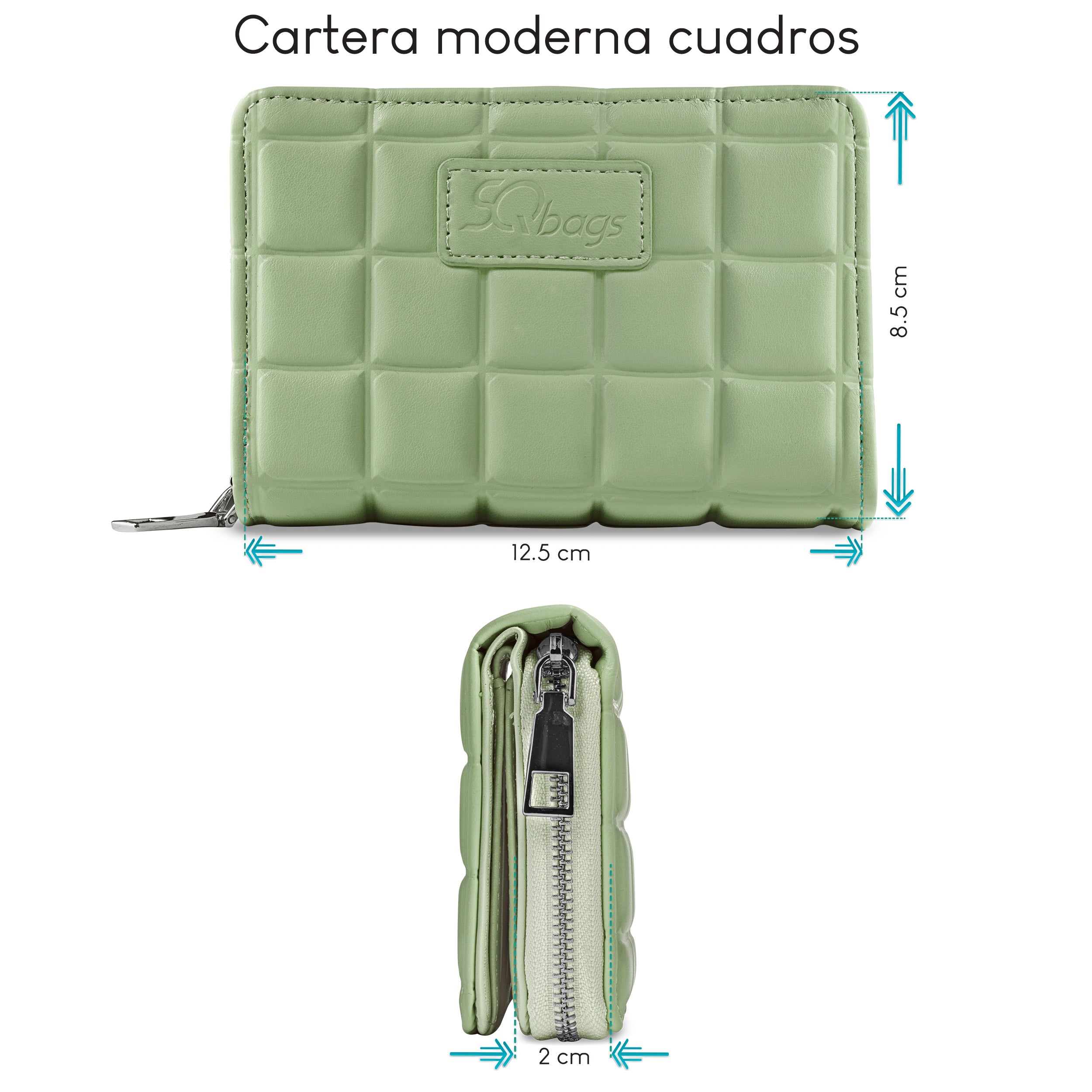 Foto 4 pulgar | Cartera Cuadros Verde