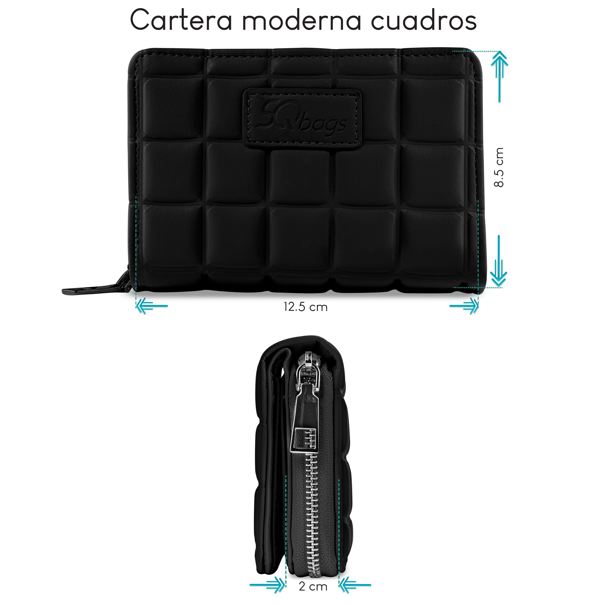 Foto 4 pulgar | Cartera Cuadros Negro