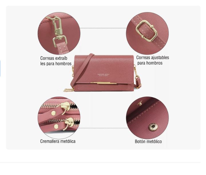 Foto 4 pulgar | Cartera Bolsa Mujer Hombro Correa Billetera Gran Capacidad Rosa Mexicano Xtellar