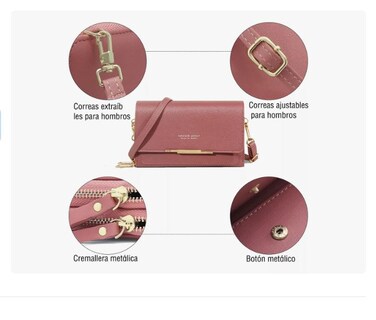 Foto 3 | Cartera Bolsa Mujer Hombro Correa Billetera Gran Capacidad Rosa Mexicano Xtellar