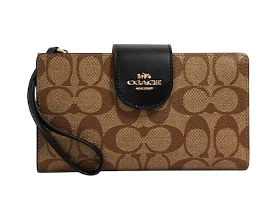 Foto 1 | Cartera Coach Tech Phone Wallet Colorblock Signature Canvas C2874 Color Marrón