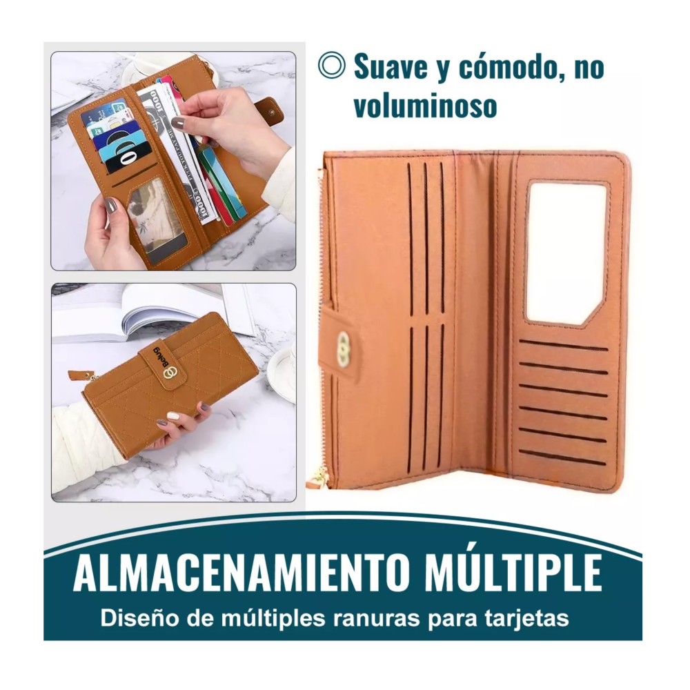 Foto 6 pulgar | Cartera Larga De Cuero Para Mujer, Marrón Belug