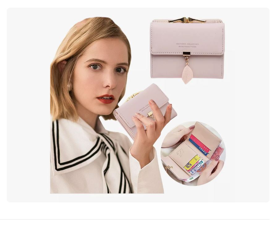 Foto 4 | Cartera Corta De Cuero Pu Con Hoja / Hebilla Para Mujer Rosa Xtellar