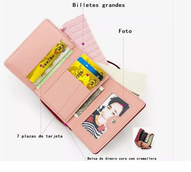 Foto 6 pulgar | Cartera Xtellar Monedero Mujer Billetera Gran Capacidad Tarjetas Modelo Rosa