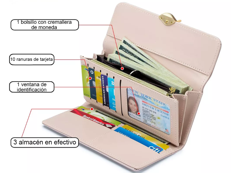 Foto 4 | Cartera Xtellar Para Mujer Gran Capacidad Billetera Con Tarjetero Rosa