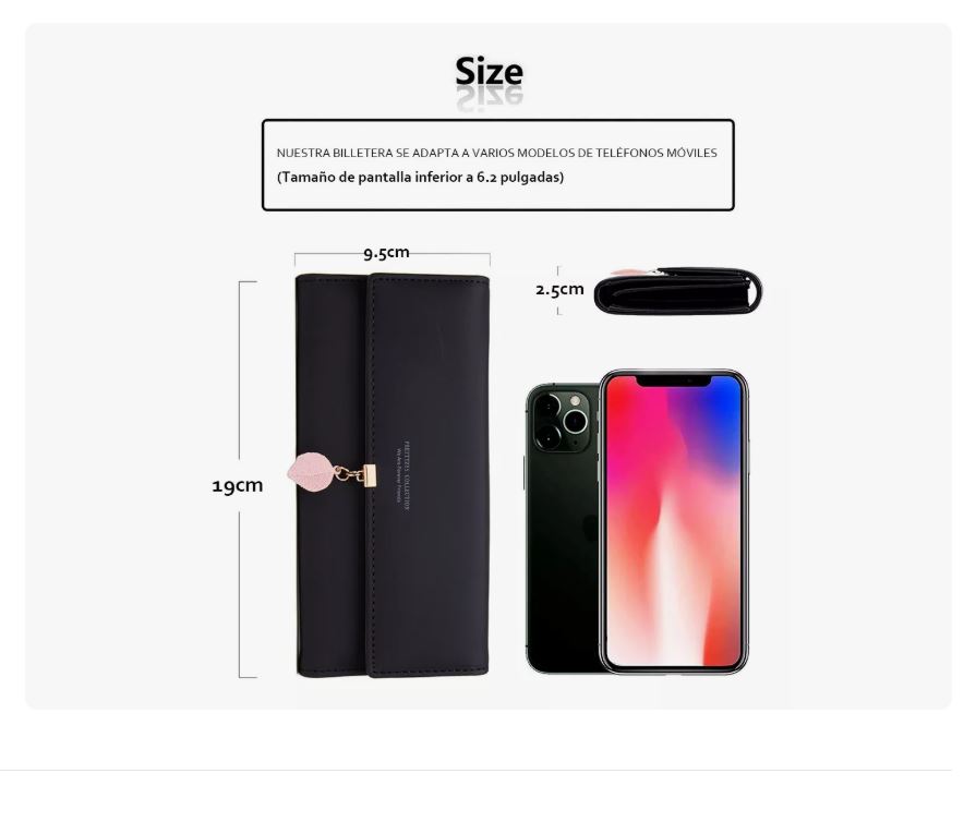 Foto 4 pulgar | Cartera Con Colgante De Hoja De Cuero Pu Larga Para Mujer Negro Xtellar