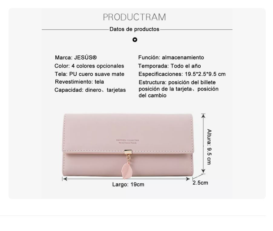 Foto 3 | Cartera Con Colgante De Hoja De Cuero Pu Larga Para Mujer Rosa Xtellar